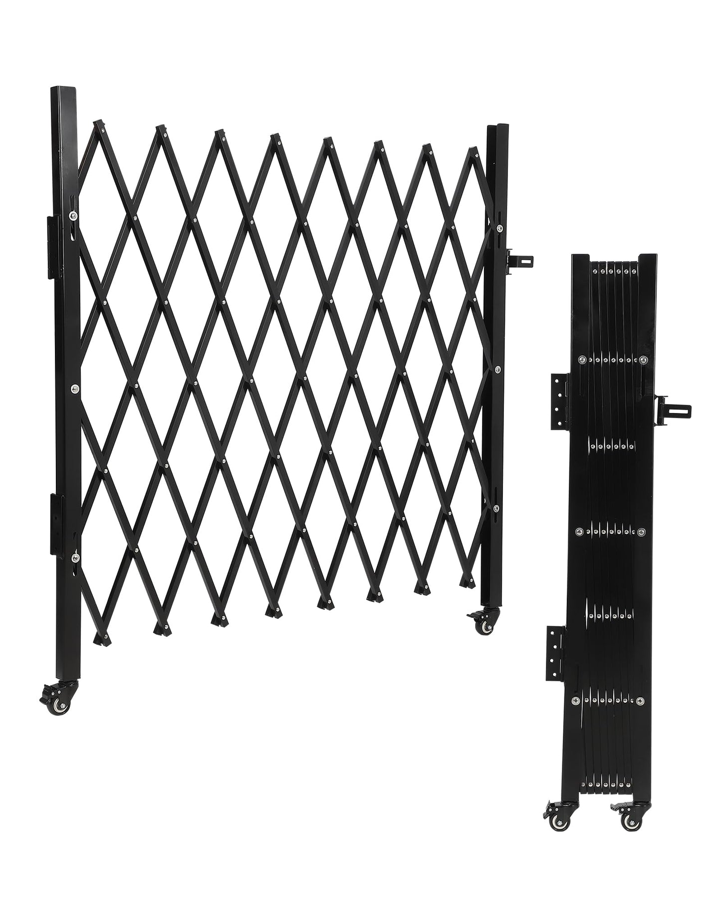 Single Folding Security Gate, 85" H x 85" W Flexible Expanding Security Gate, Folding Driveway Door Gate, Aluminum Security Gate, 360°Rolling Barricade Gate, Scissor Gate or Door, Black