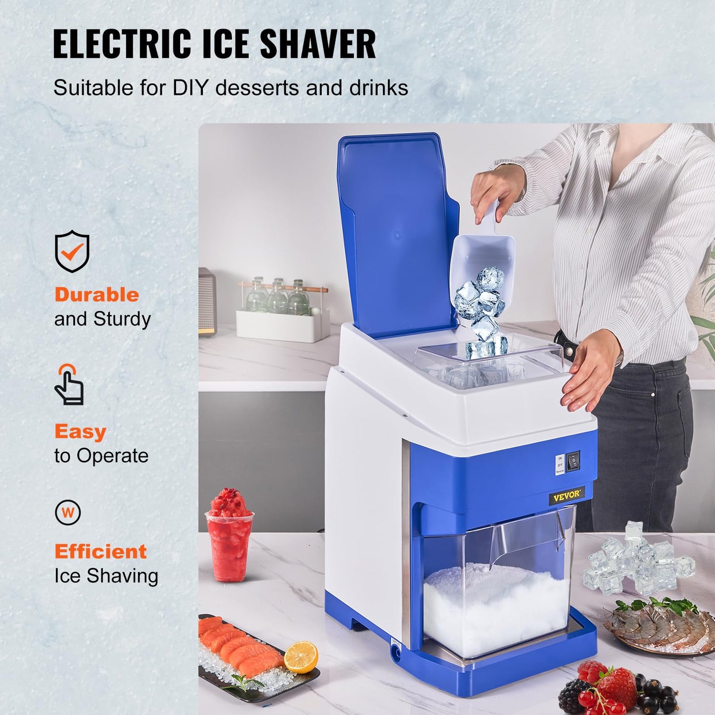 VEVOR Commercial Ice Shaver Crusher, 265lbs Per Hour Electric Snow Cone Maker with 4.4lbs Ice Box, 650W Tabletop Shaved Ice Machine for Parties Events Snack Bar, Home and Commercial Use