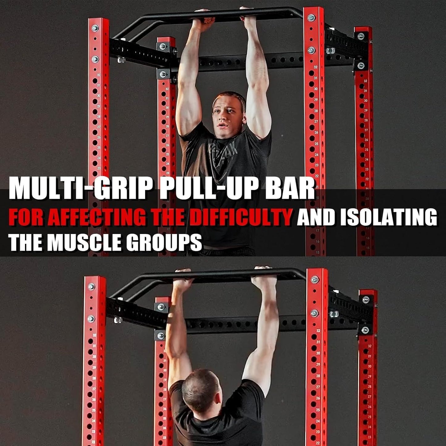 Mikolo 3"x3" Power Cage, Multi-Function Power Rack with LAT Pull Down Pulley System, Commercial Squat Rack for Home Gym with Dip Bar, LAT Pull Down Pulley System