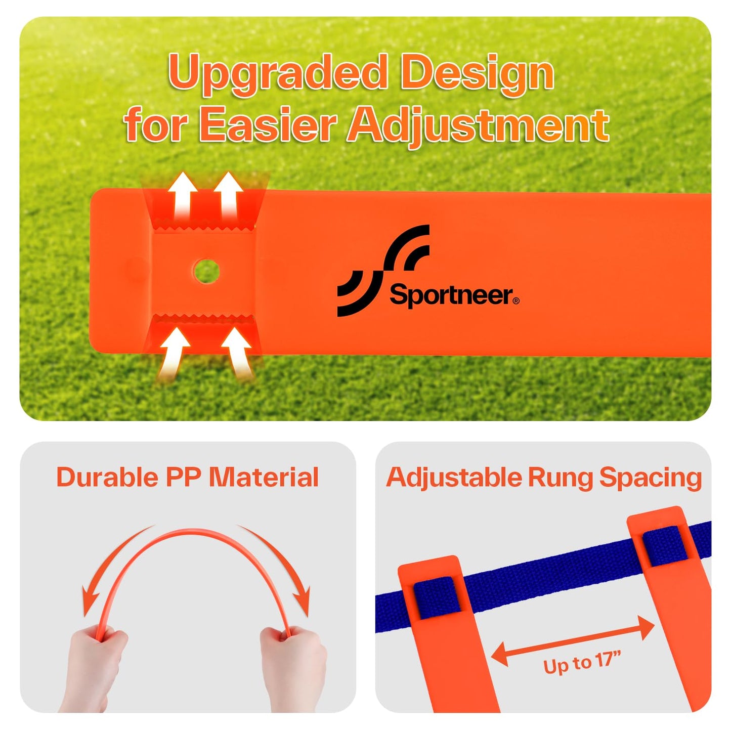 Sportneer Agility Ladder Speed Training Set 12 Rungs 20ft Detachable Exercise Ladders in 2pcs (6 rungs Each) with Ground Stakes for Soccer Football Footwork Training Ladder with Carry Bag (Orange)
