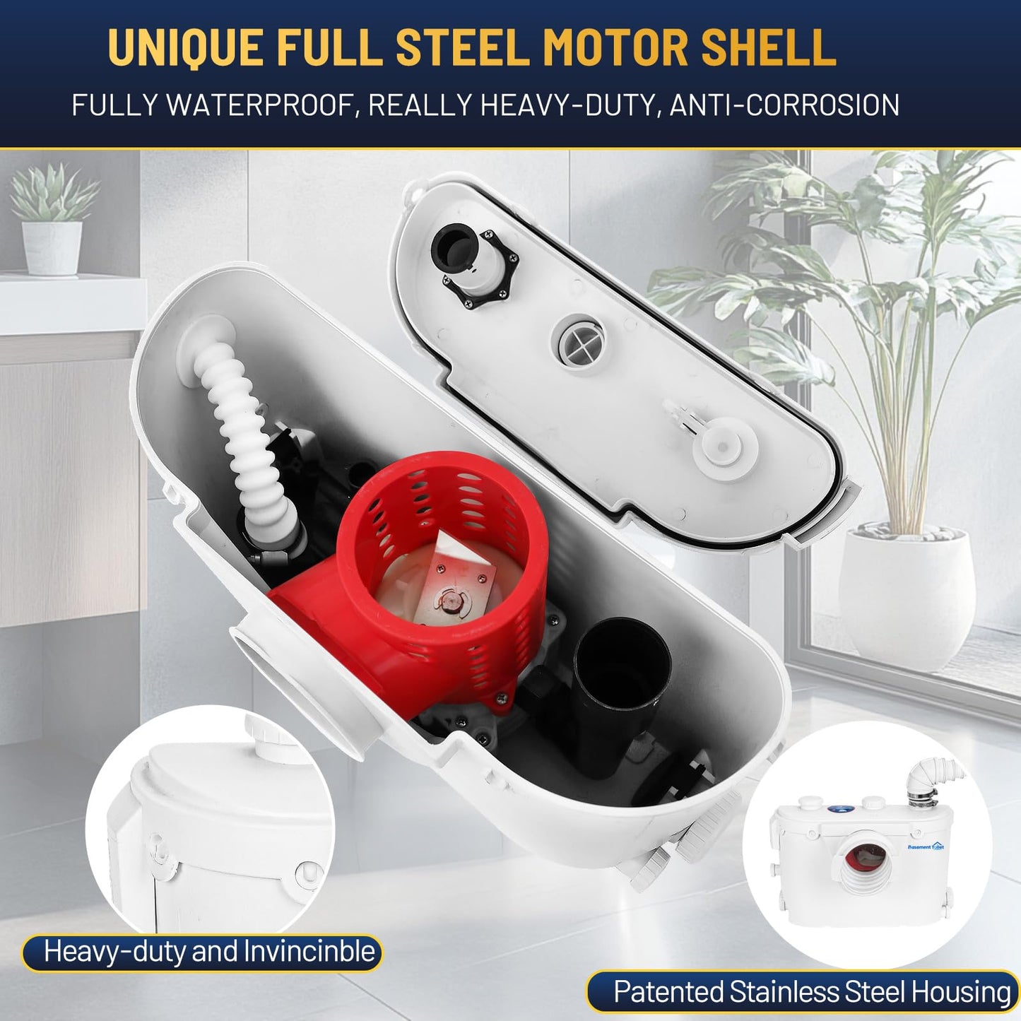 500Watt Macerator Pump, Macecrating Toilet Pump for Basement Macerating Toilet Laundry Cooking Sink Clothes Washer Macerator Pump for Upflush Macerating Toilet, Basement Toilet Pump