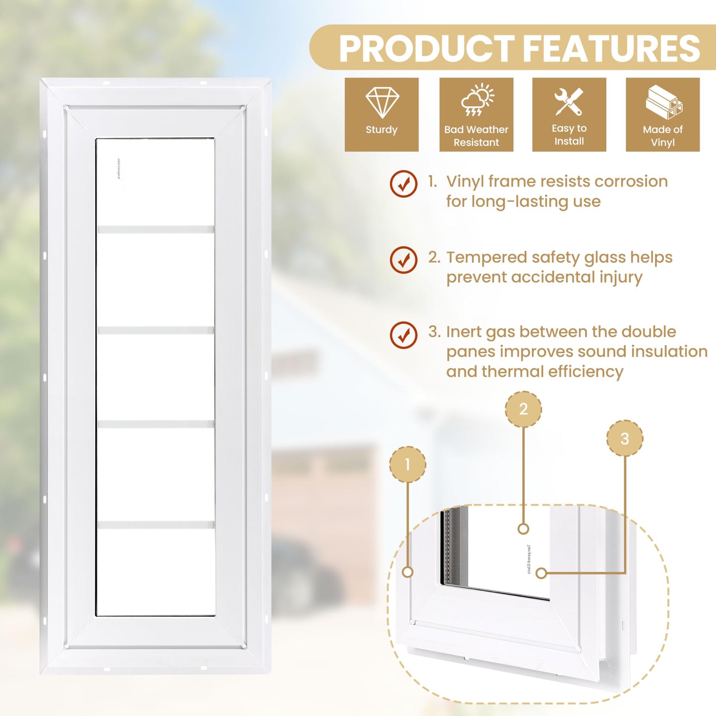 COLORPAPA Vinyl Transom Window, 10" x 48" Double Pane Household Fixed Window with Grids and Tempered Glass for House, Above Doors, Garage, Hallways(White)