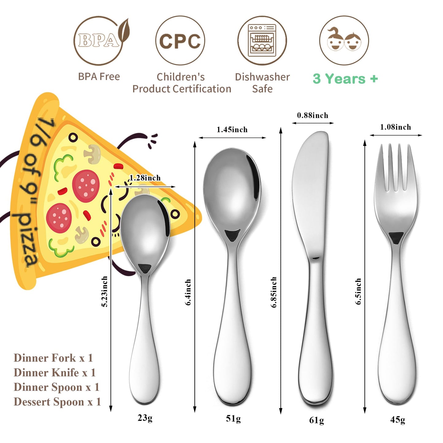 Kids Silverware Set, EIUBUIE18/10 Stainless Steel Metal Toddler Utensils, Safe Reusable Child Cutlery Flatware Includes Fork Knife Table Spoons for Eating(4 Piece, Mirror Polished)