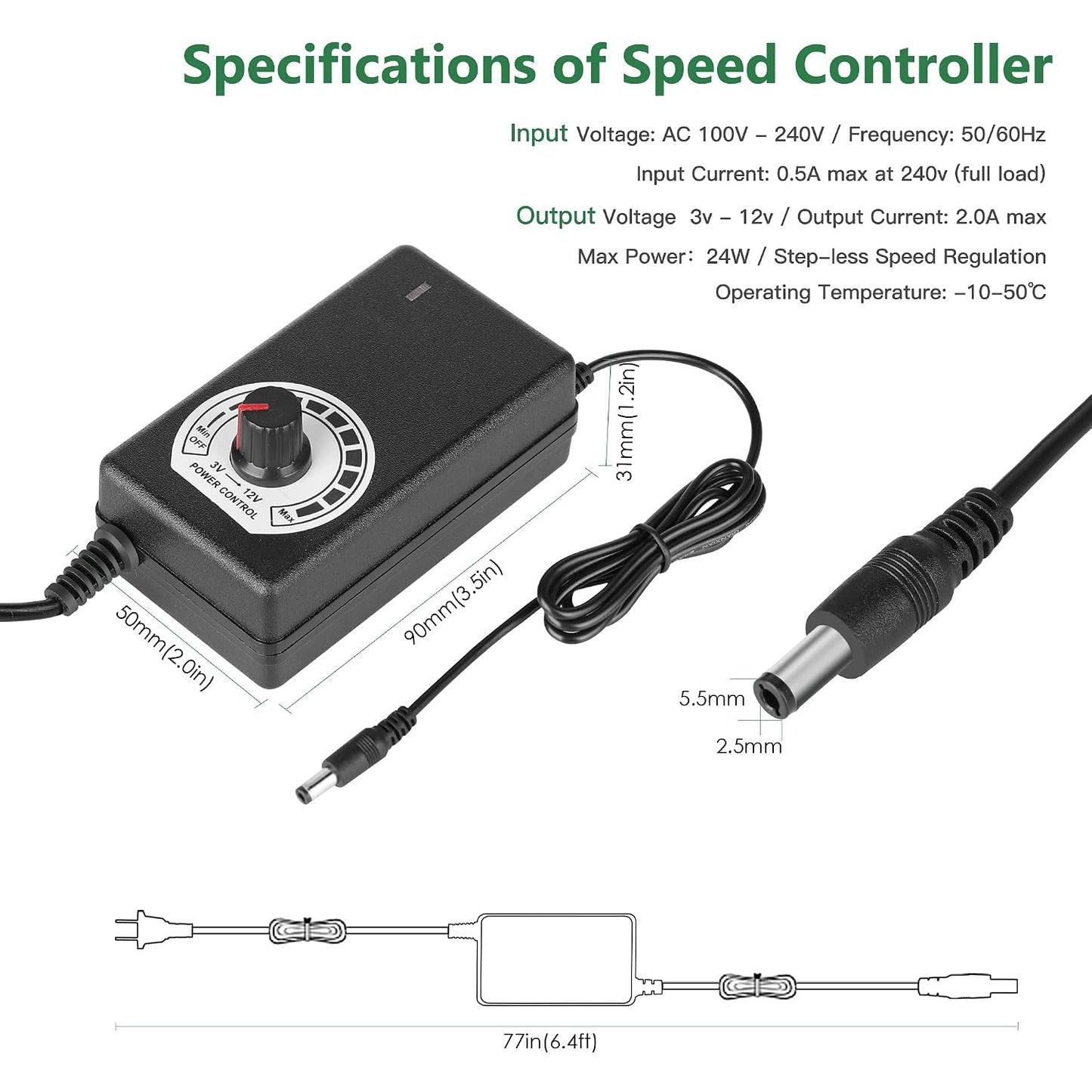 2 120mm 240mm 110V 240V x Computer Fan with AC Plug, - AC Powered Fan with Variable Speed Controller for Receiver