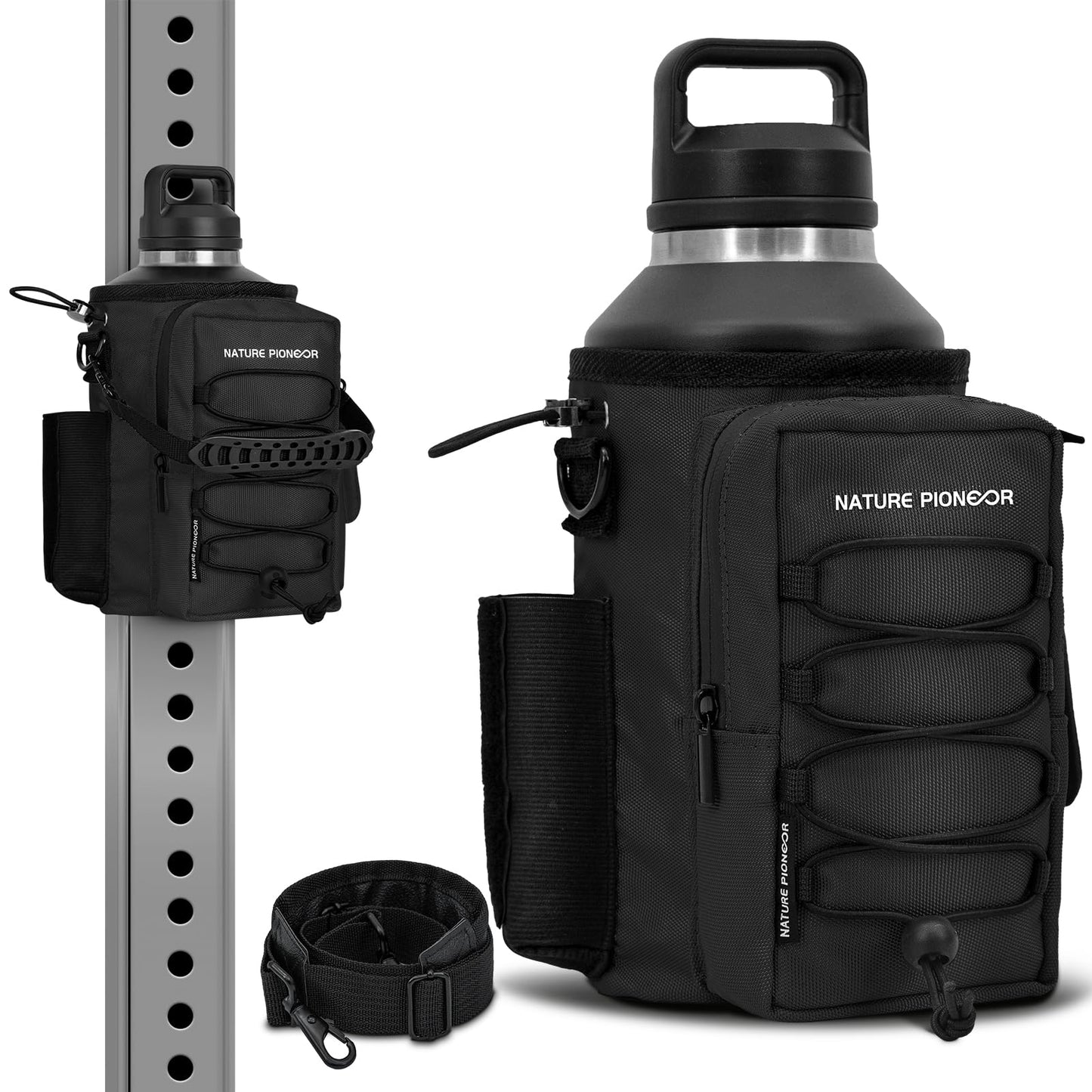 NATURE PIONEOR Magnetic Gym Bag for Men and Women - Magnet Water Bottle Holder Sling Carrier with Crossbody Shoulder Strap,Gym Accessories Pouch,Phone Pockets for Sports,Walking,Travel,Workout,Black