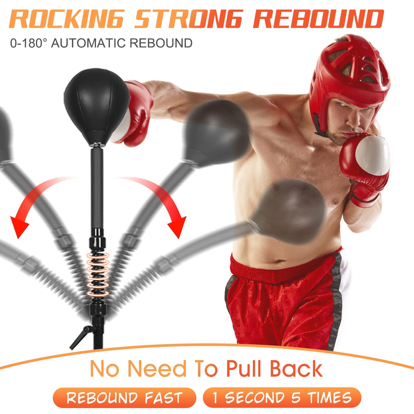 Speed Bar with Thick Base, Reflex Bag Free Standing Boxing Bag with Adjustable Height & Reinforced Spring Strong Durable Relief Stress Ball for Boxer Fitness Person