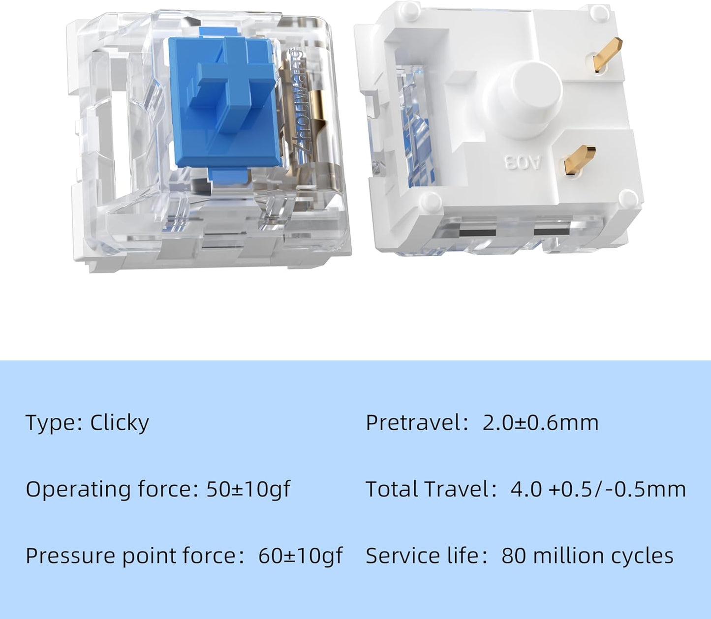 54PCS 3D ZhouWang Blue Switch,Dustproof Click Switch,Crisp clicking Sound with Strong Tactile Feedback, Suitable