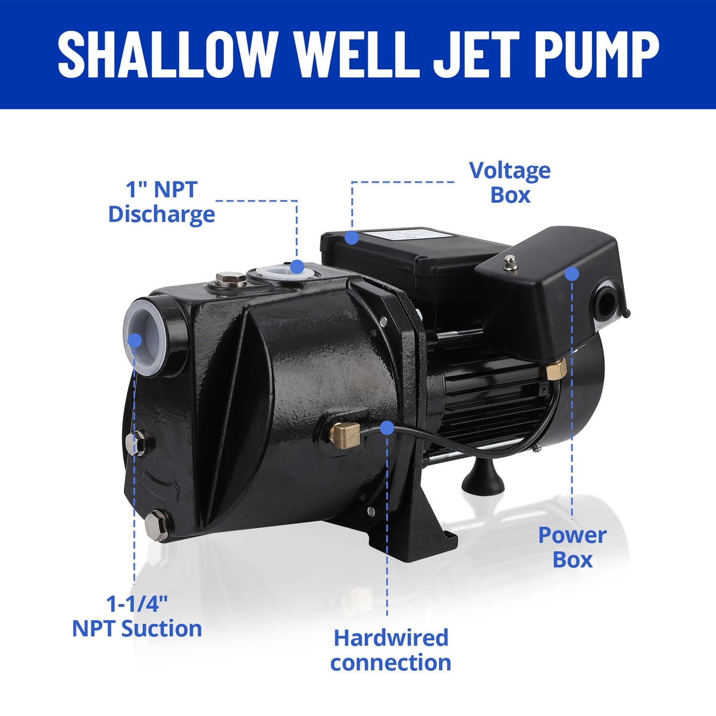 GarveeTech 1.75 Hp Shallow Well Jet Pump, 2070GPH Cast Iron Above Ground Booster Water Transfer Pump, Depth Up to 25 ft, 115V/230V Dual Voltage 60Hz, for Draining Irrigation Lawn Farm Water Removal