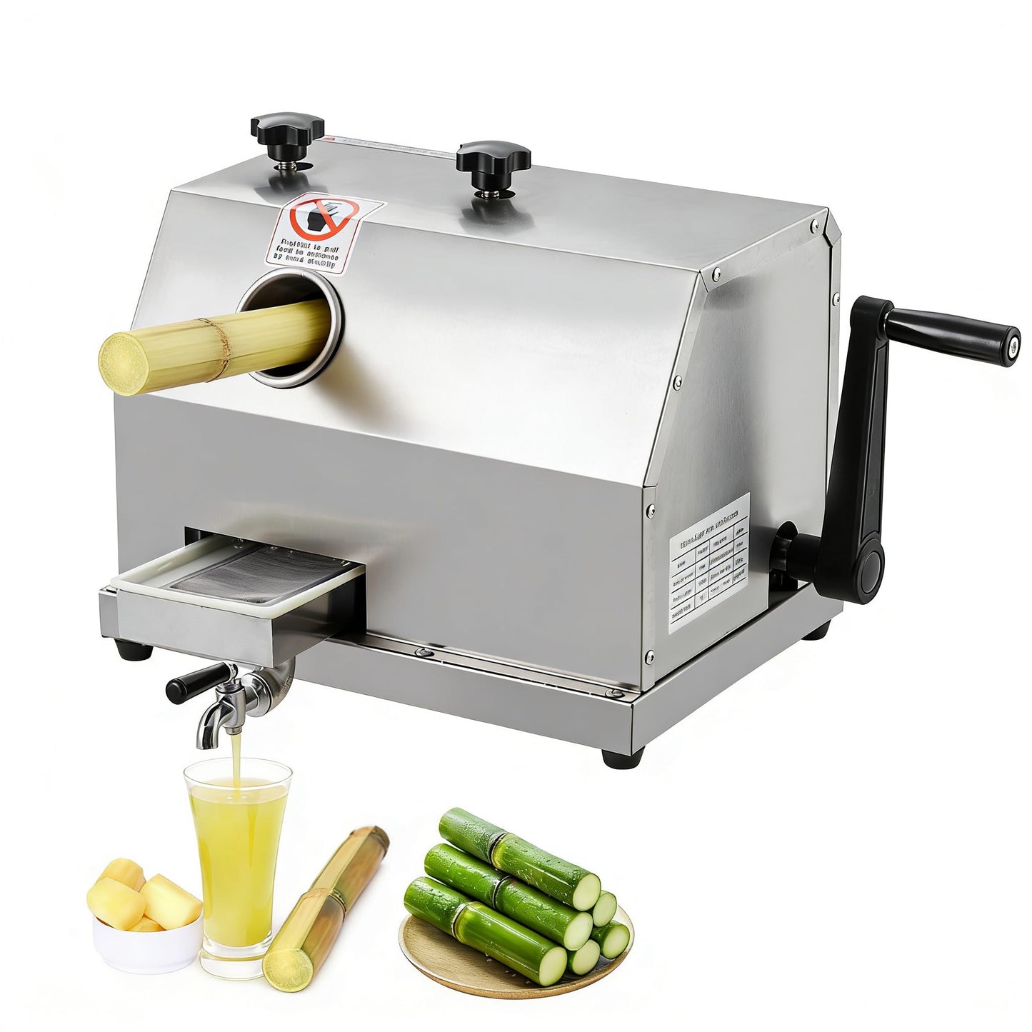 2.4 in Large Inlet Manual Sugar Cane Juicer with 110 LBS/h High Output - Commercial Sugar Cane Press with Stainless Steel 3 Rollers - Sugarcane Juicer for Commercial Use