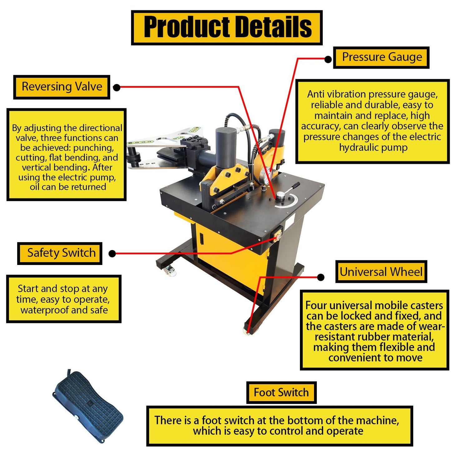 BEILOCKERY Hydraulic Busbar Machine,4-in-1 Copper Aluminum Bus Bar Processor for Cutting, Punching, Flat & Edge Bending, 110V Busbar Machine for Switchgear/Electrical Panel Fabrication