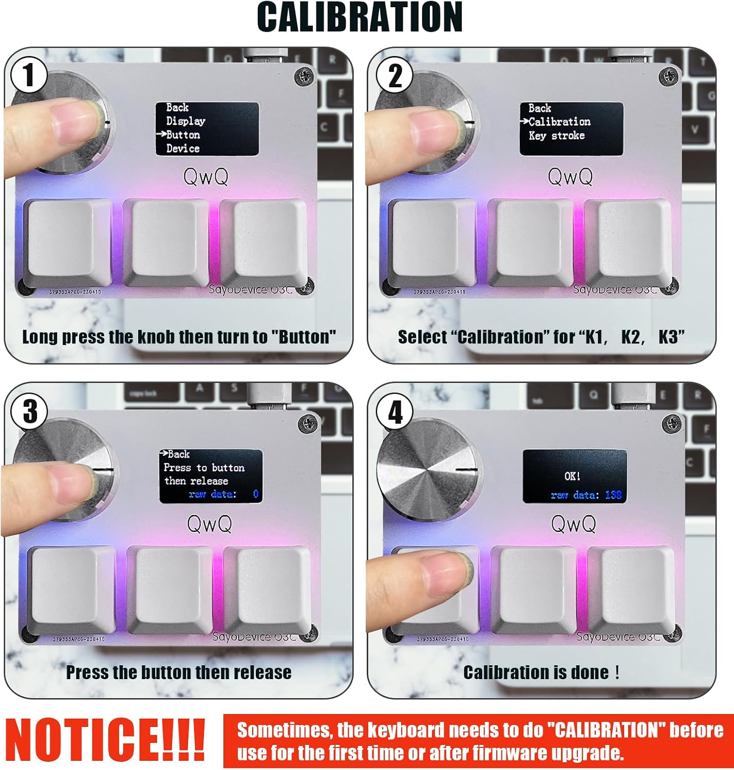 BTXETUEL O3C SayoDevice OSU Rapid Trigger Hall Switches Magnetic Linear Switches Keyboard with Knob and Screen,Copy