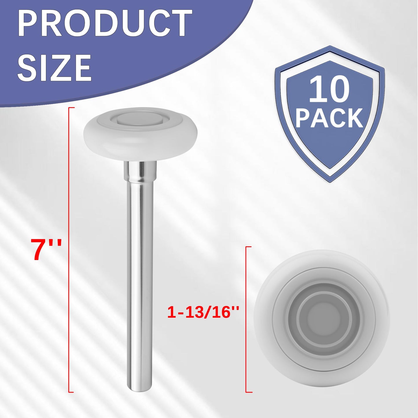 10 Pack 7" Stem White 2" Nylon Garage Door Roller with Protective Sealed-Cap(Dustproof), Ultra Quiet & Long-Lasting, Commercial High Load Capacity, Double Sealed Bearings