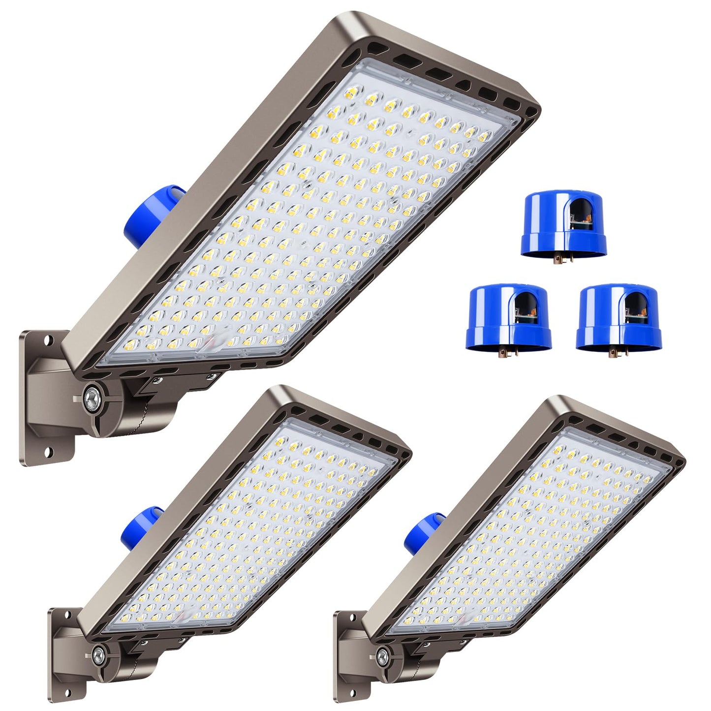 BIRITALO LED Parking Lot Light Commericial 350W 52500LM Bright Arm Dusk to Dawn LED Flood Lights Wall Mount Outdoor 5000K 100-277V IP65 Waterproof Shoebox Street Lighting for Park,Stadium,Barn 3 Pack