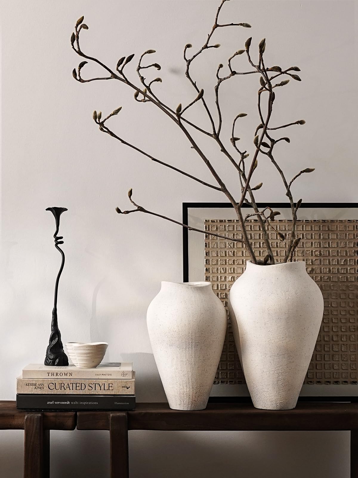 White Ceramic Vase - Large 11.8 Inch Tall Floor Vase for Centerpieces, Farmhouse Flower Vases, Rustic Minimalist Home Decor for Living Room, Enterway, Wedding (Sandstone White)