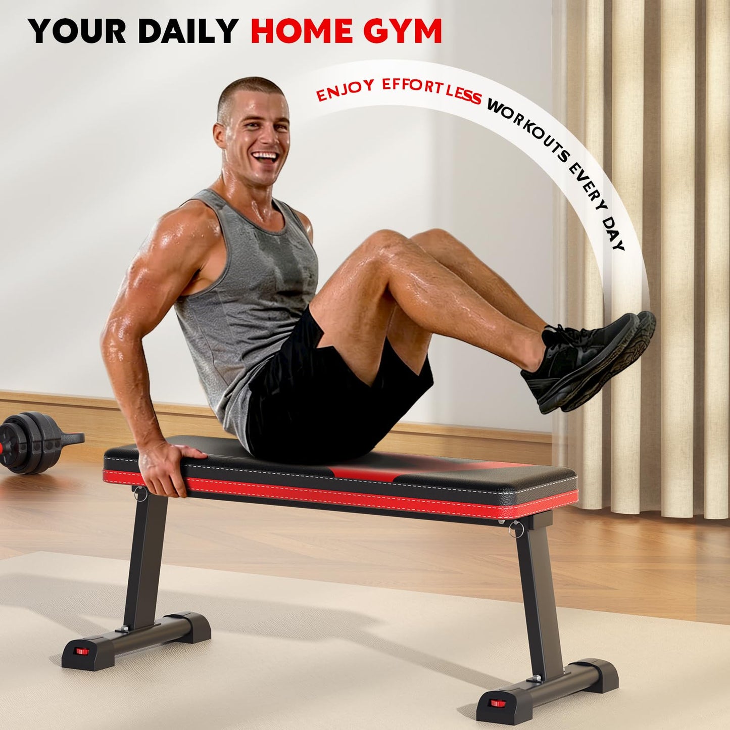 Streamnova Flat Bench, 700LBS Capacity Widened Adjustable Footrests Foldable Flat Bench For Exercise Workout, Easy Assembly For Strength Training At Home Gym