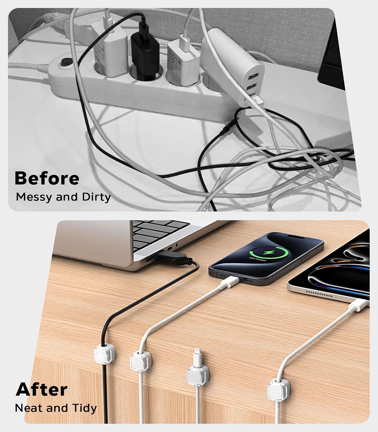 MoKo 6 Pack Magnetic Cable Clips, Under Desk Cable Management, Adhesive Magnetic Cord Holder, Magnetic Cord Organizer