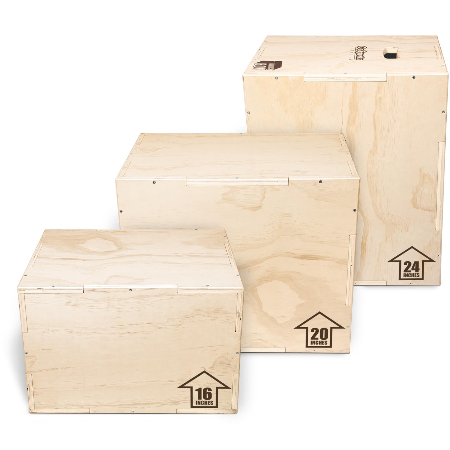 GoSports Fitness Launch Box 3-in-1 Adjustable Height Wood Plyo Jump Box for Exercises of All Skill Levels