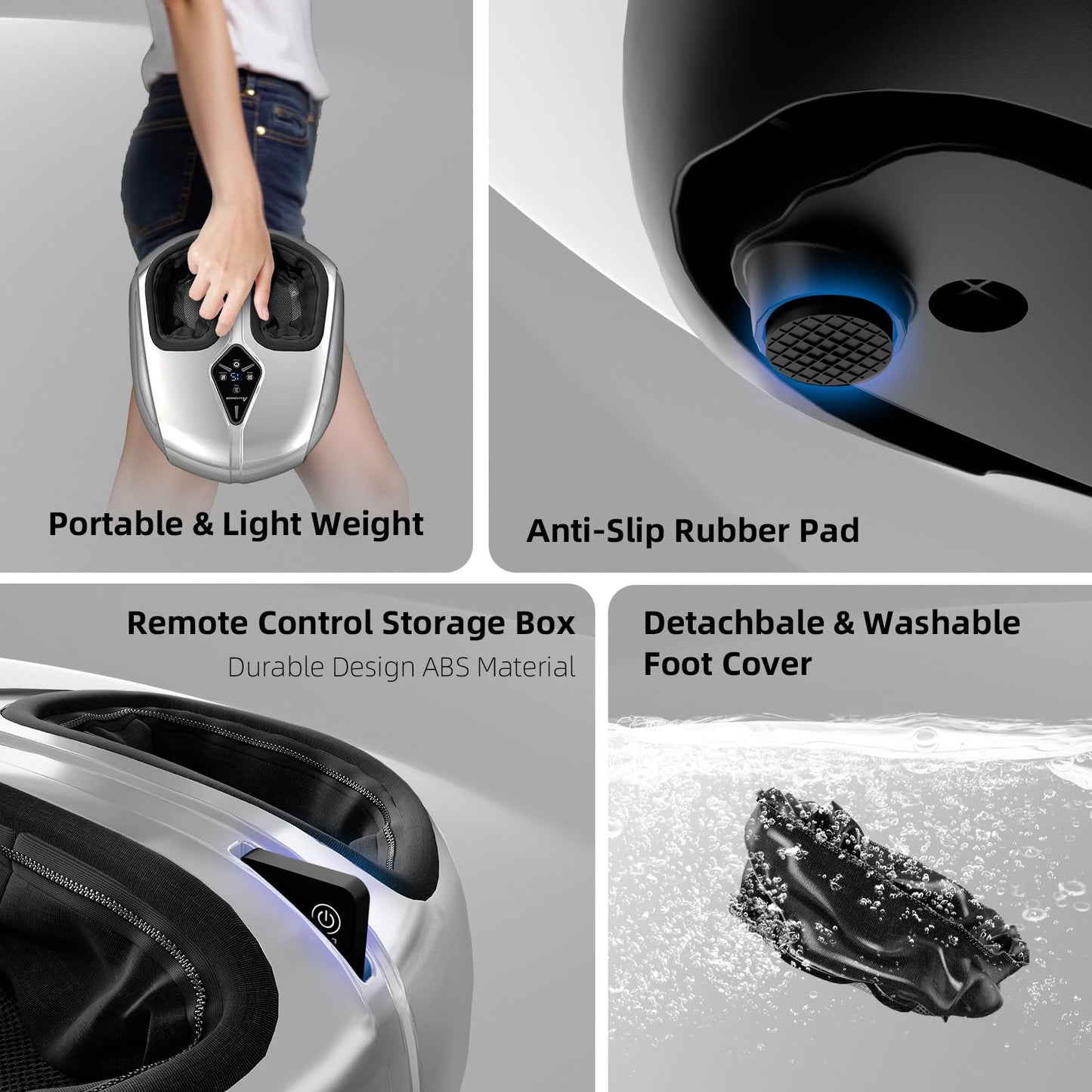 Jokupey Shiatsu Foot Massager with Heat,Vibration,Air Compression and Deep Kneading for Plantar Fasciitis, Neuropathy,Improve Foot Wellness,Gifts for Women & Men（Silver）