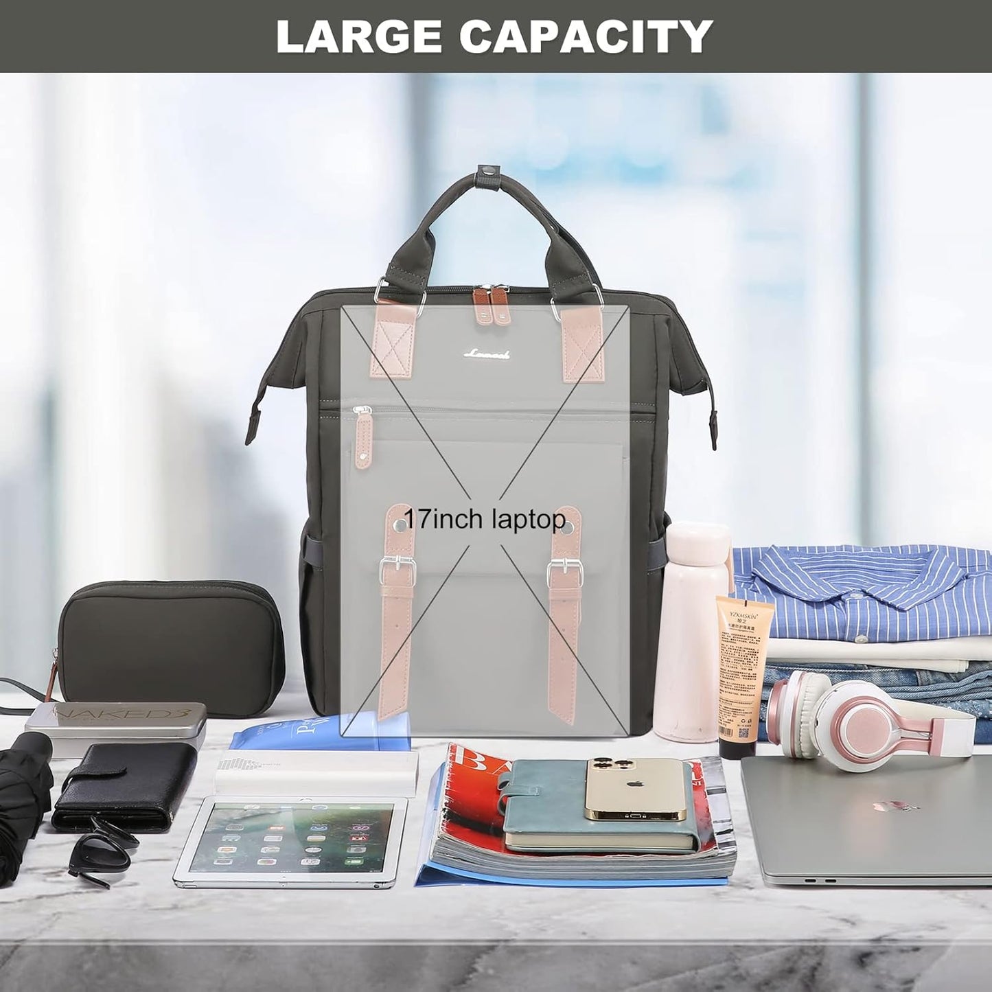Backpack Commuter Backpack Backpack 17 Inch, LOVEVOOK Laptop for Women Work Travel Business Computer Bag Teacher Doctor