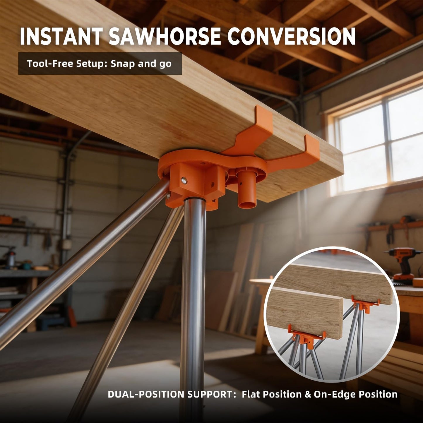 Joinerjetly 30" Tall Portable Folding Workbench 4x4 FT, Stable 9-Leg Collapsible Work Stand with Adjustable Leveling Feet, Lightweight 3500 lbs Capacity Sawhorse Table for Woodworking & Jobsite