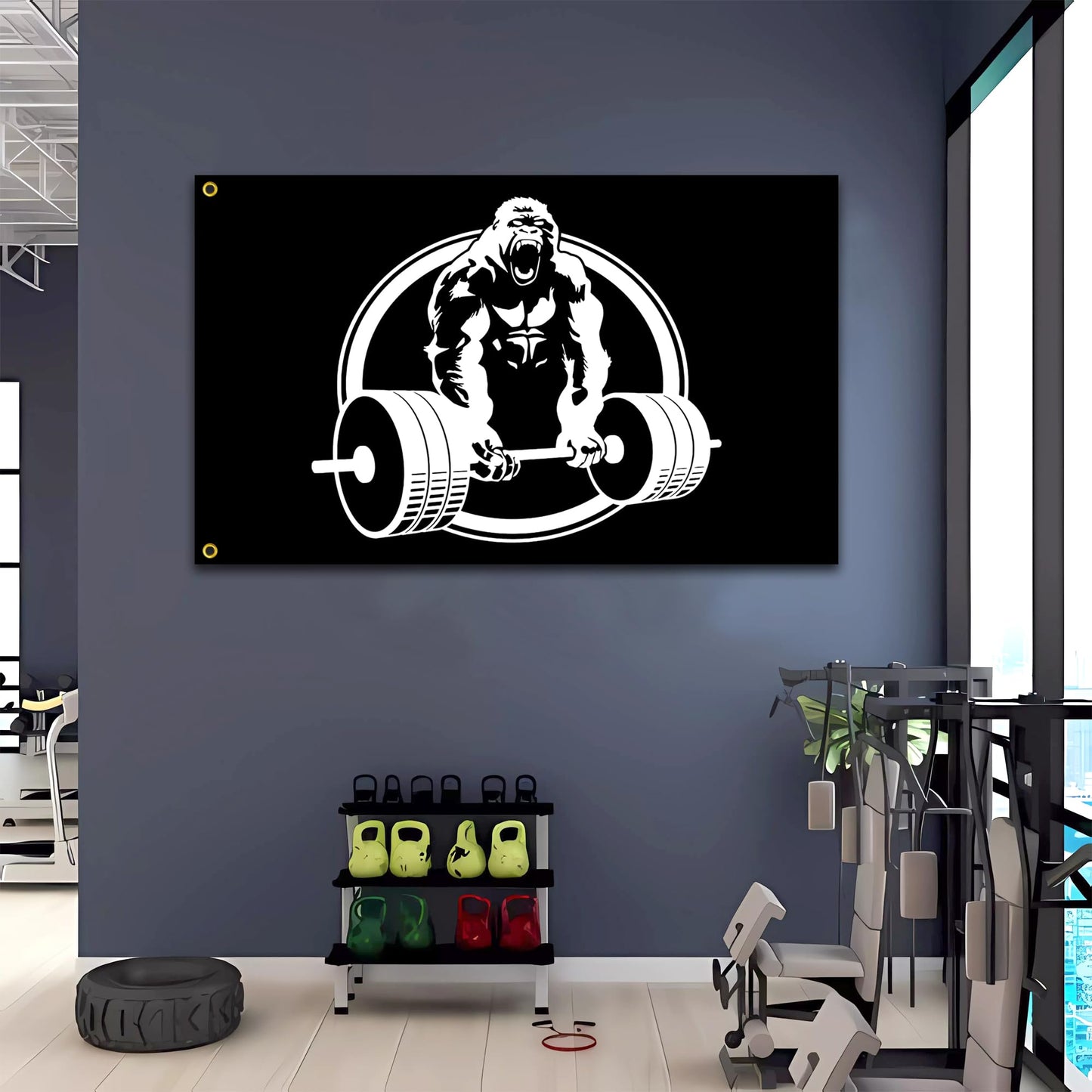 Gorilla Weightlifting Flag 3x5 Ft Motivational Fitness Inspirational Flags for Home Gym Decor College Room Wall Garage Flag Banner Decor