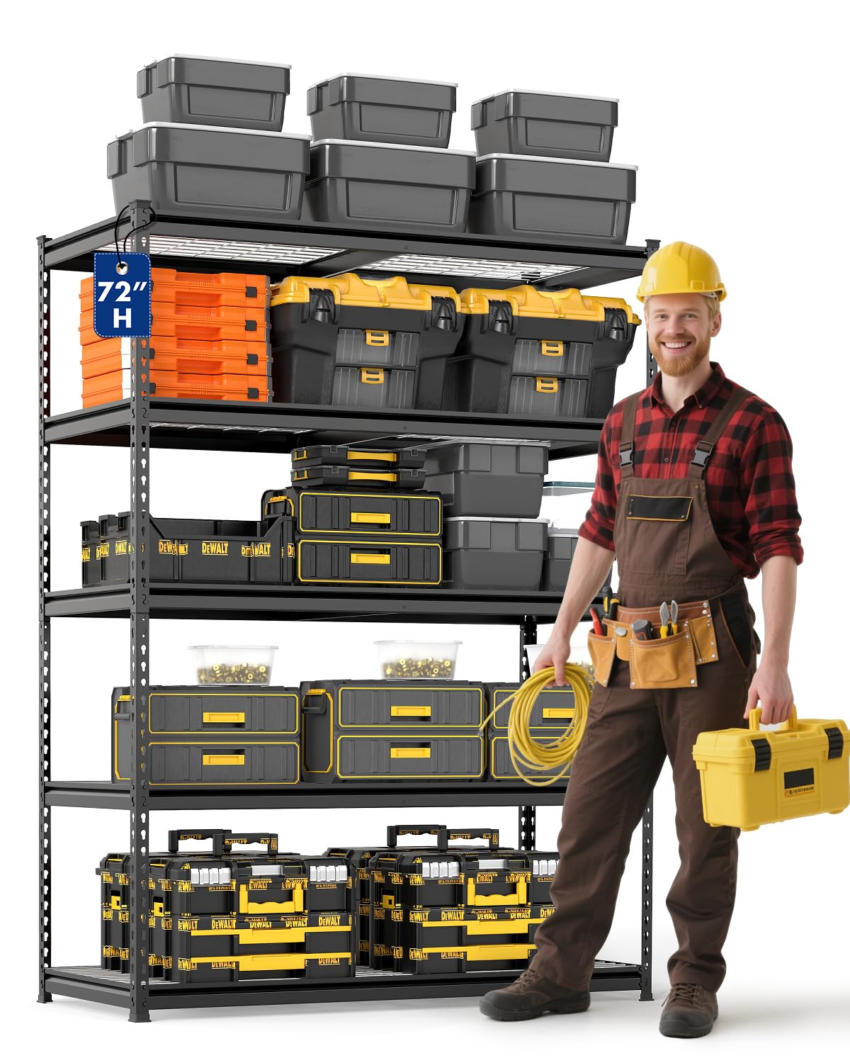 WORKPRO 5-Tier Heavy Duty Metal Shelving Unit, 72”H x 48”W x 24”D, Adjustable Storage Rack with 4000 lbs Capacity, for Garage, Basement, Workshop, Warehouse