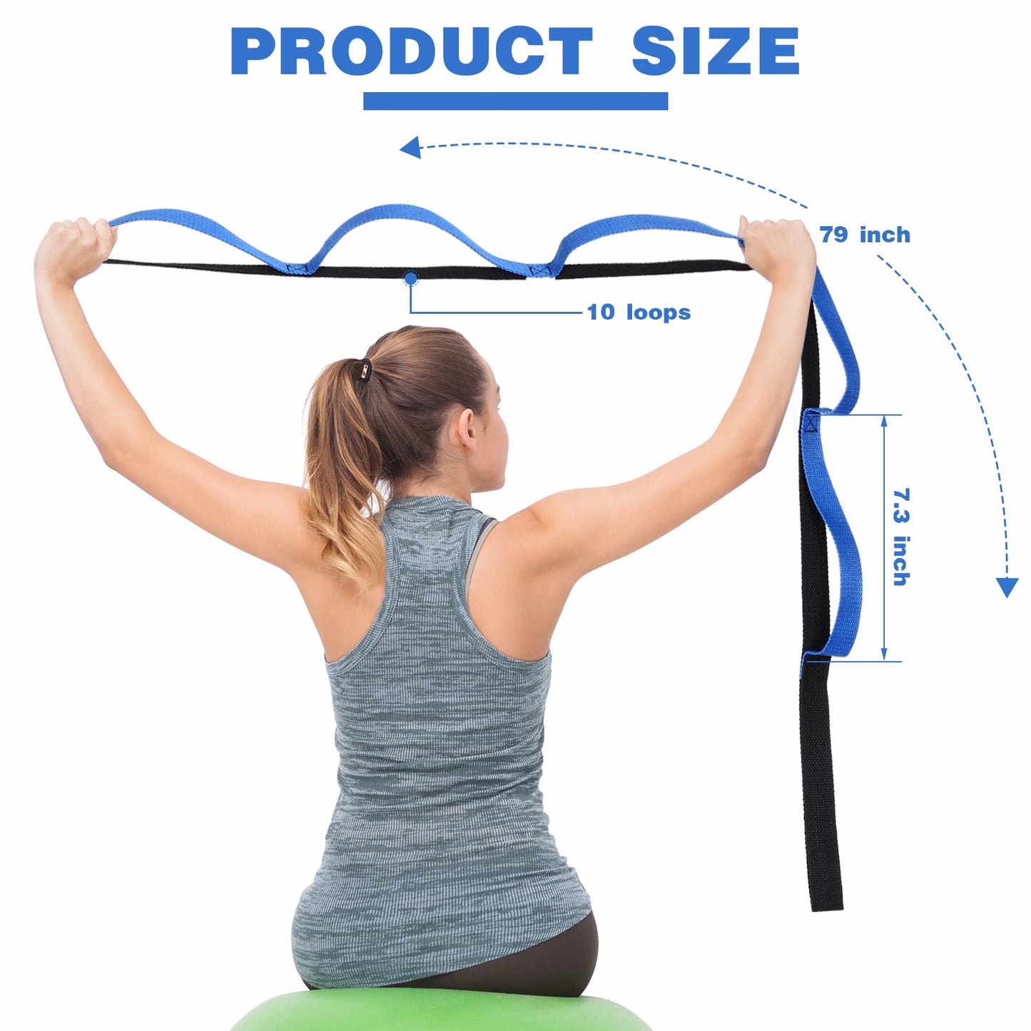 Leyndo 2 Pcs Stretching Strap with 10 Loops -yoga Strap for Physical Therapy, Non-elastic Exercise Straps for Home Workout, Pilates, Exercise, Dance, Gymnastics