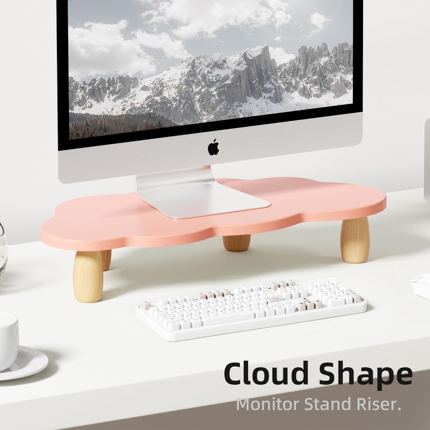 16.5IN AFOOYO Monitor Stand Riser,Cloud Shape Wood Computer Monitor Stand, Monitor Stand Riser, Multi-Purpose Desktop
