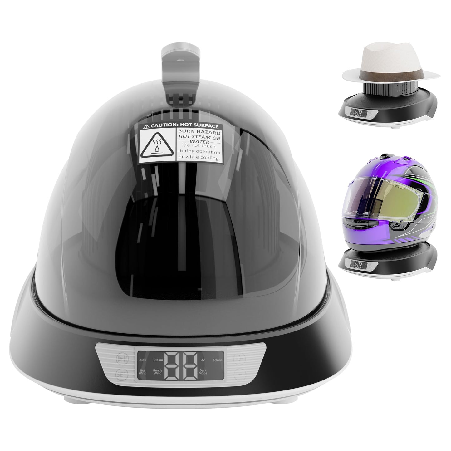 Hat Washer Cage, Hat Heat Press & Hat Shaper – All-in-1 Cap Care Machine with Steam Iron, Ozone, 3-Color Lighting – Hat Cleaner for Baseball Caps, Helmets – Keep Caps Clean & Dry