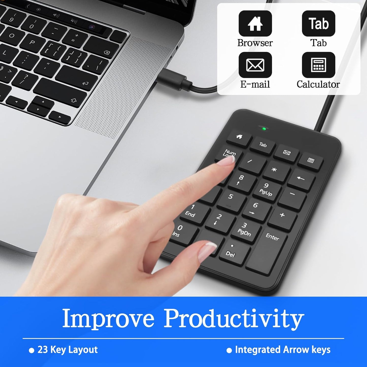XMSJSIY 23 -1 USB Type-C Number Pad Wired Keys Type-C Numeric Keypad with Tab, Home, Email & Calculator Keys