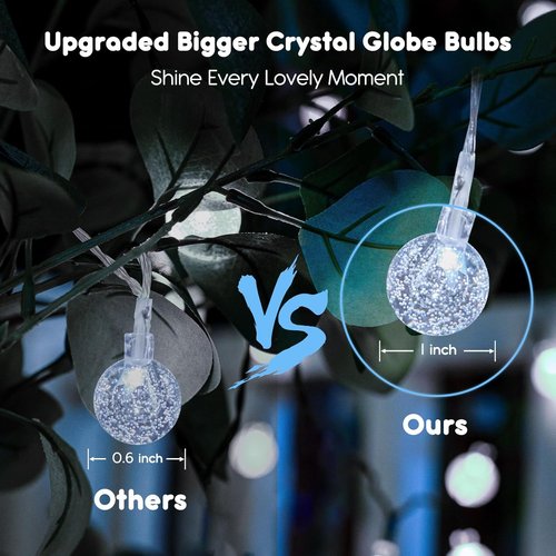 Minetom Crystal Globe String Lights - 33 ft 100 LED Waterproof Fairy Lights with Remote & Timer | Perfect for Bedroom, Patio & Holiday Decor