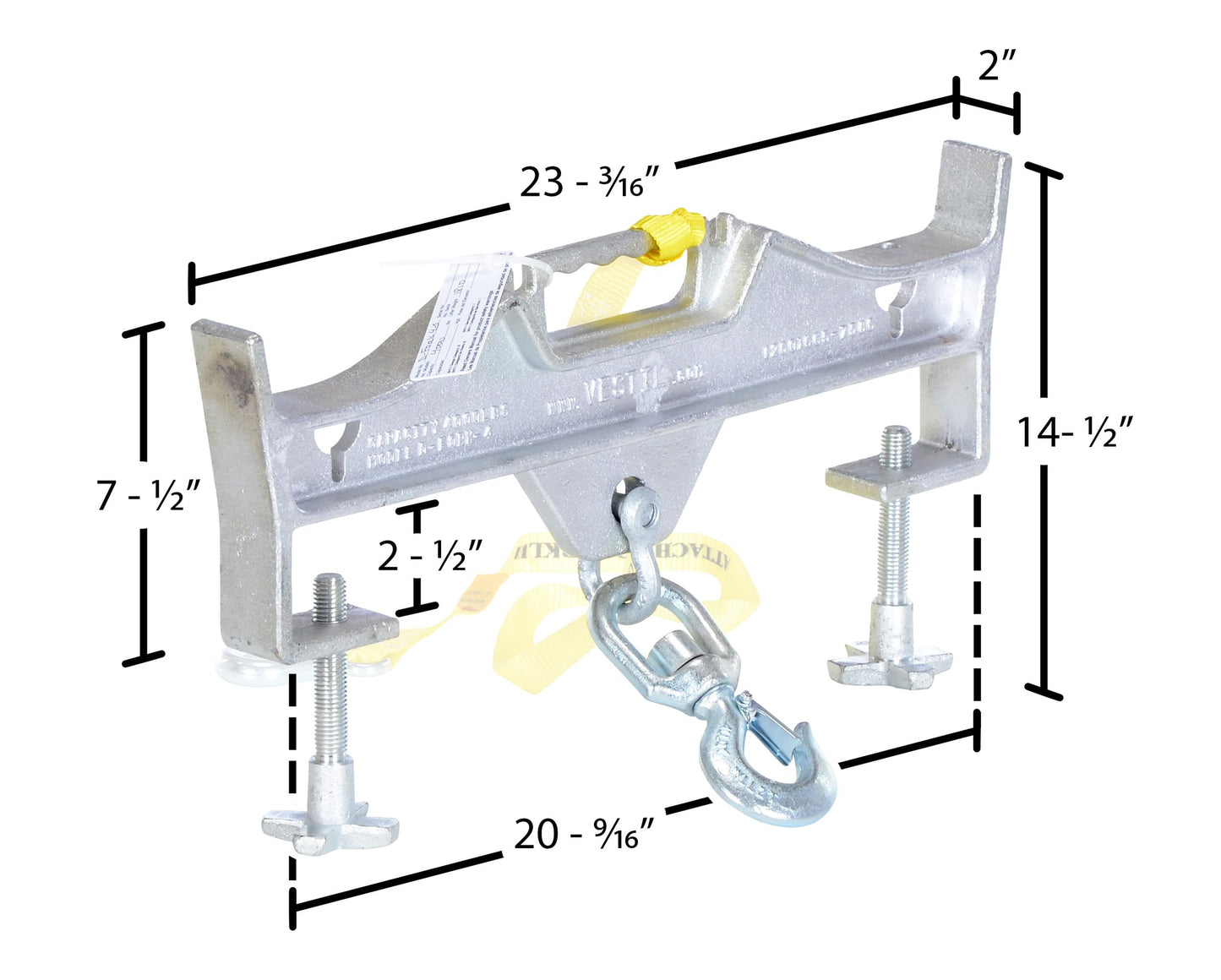 Vestil D-FORK-4-SL Steel Double Swivel Hoist Optioning Hook 2 In x 23-3/16 In x 14-1/2 In 4000 Lb. Capacity Silver