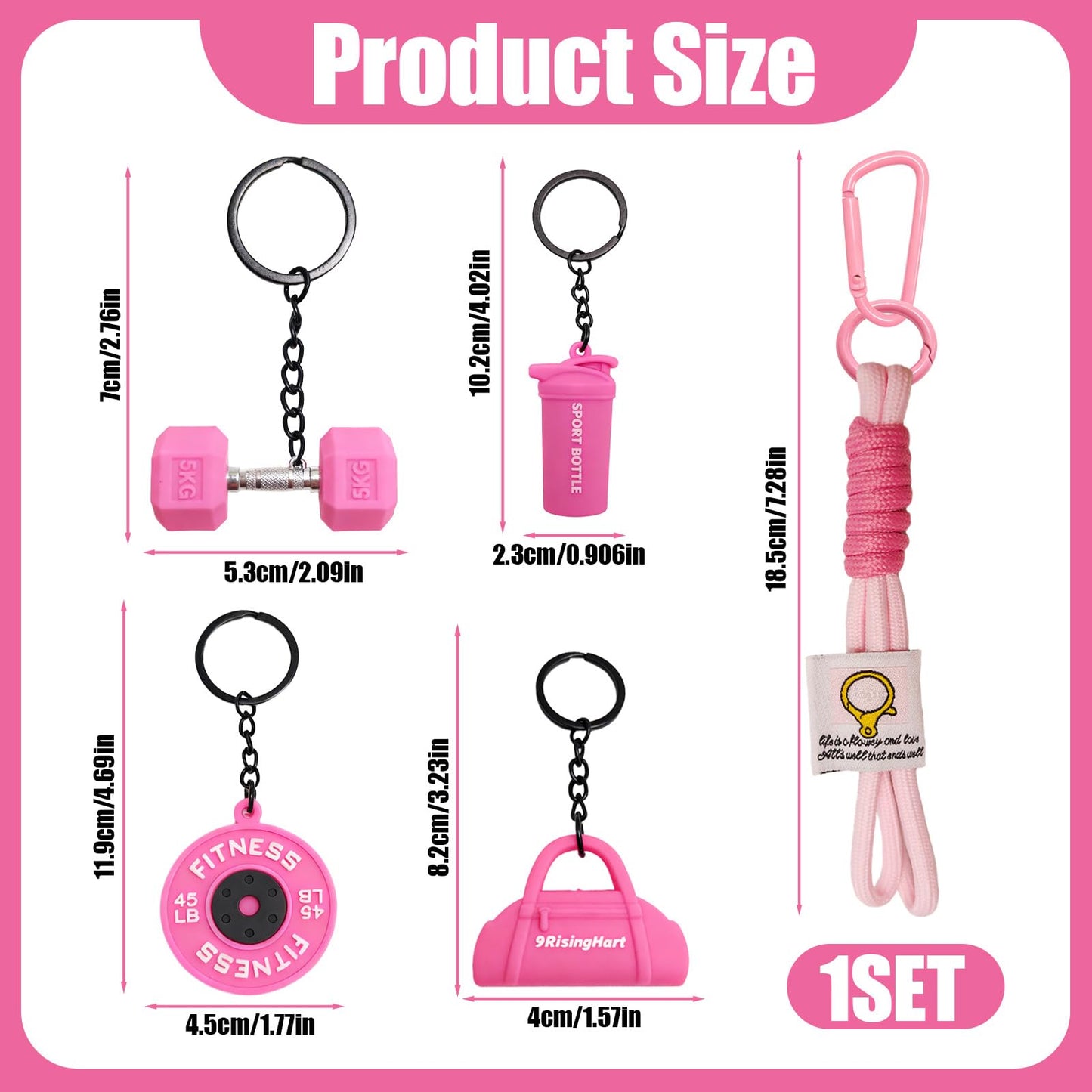 Dumbbell Keychain Set Gym Accessories for Women and Men Fitness Gifts, a Cute Mini Set for Gym Lovers & Couples, with Pink Water Bottle Charms - Ideal for Your Bag, Backpack and Car Accessories