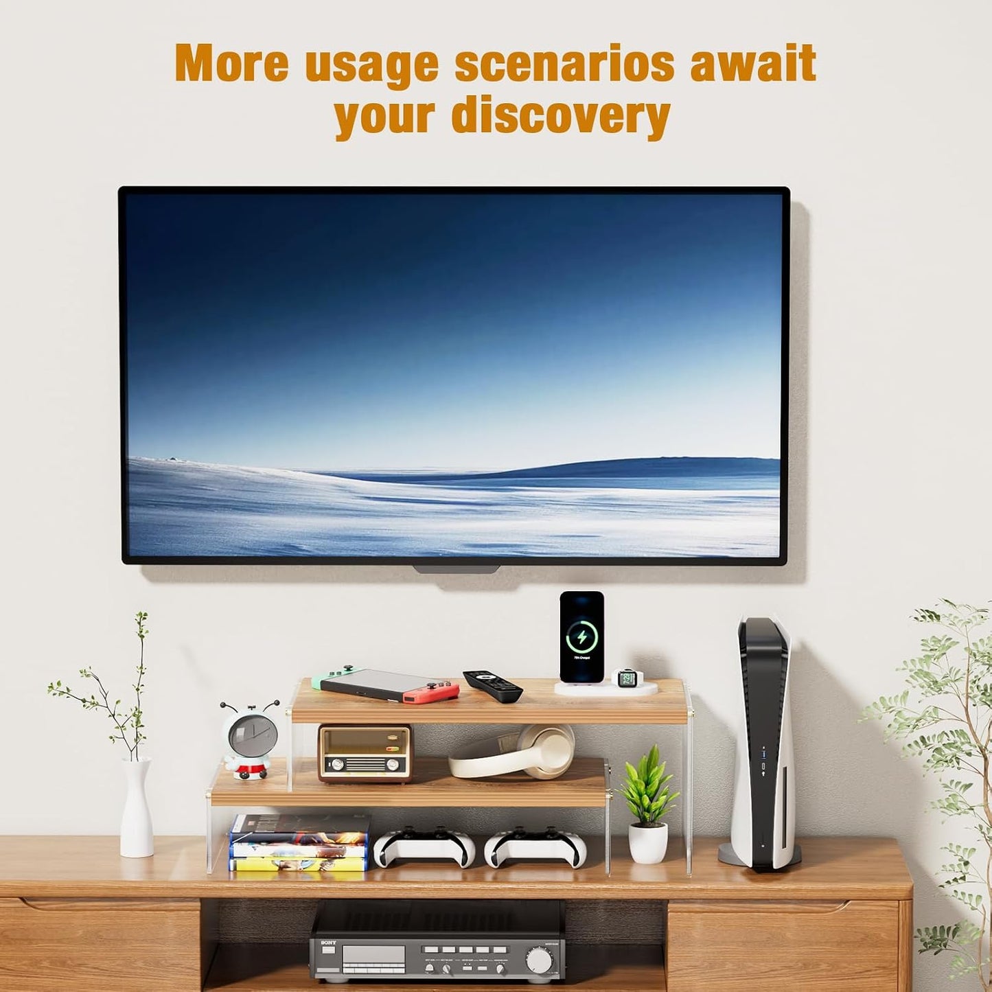 Legs15.74" Desk2-Tier PCModern Adjustable Monitor Stand Riser with Acrylic Length Dual Monitor Stand for Wood Desktop