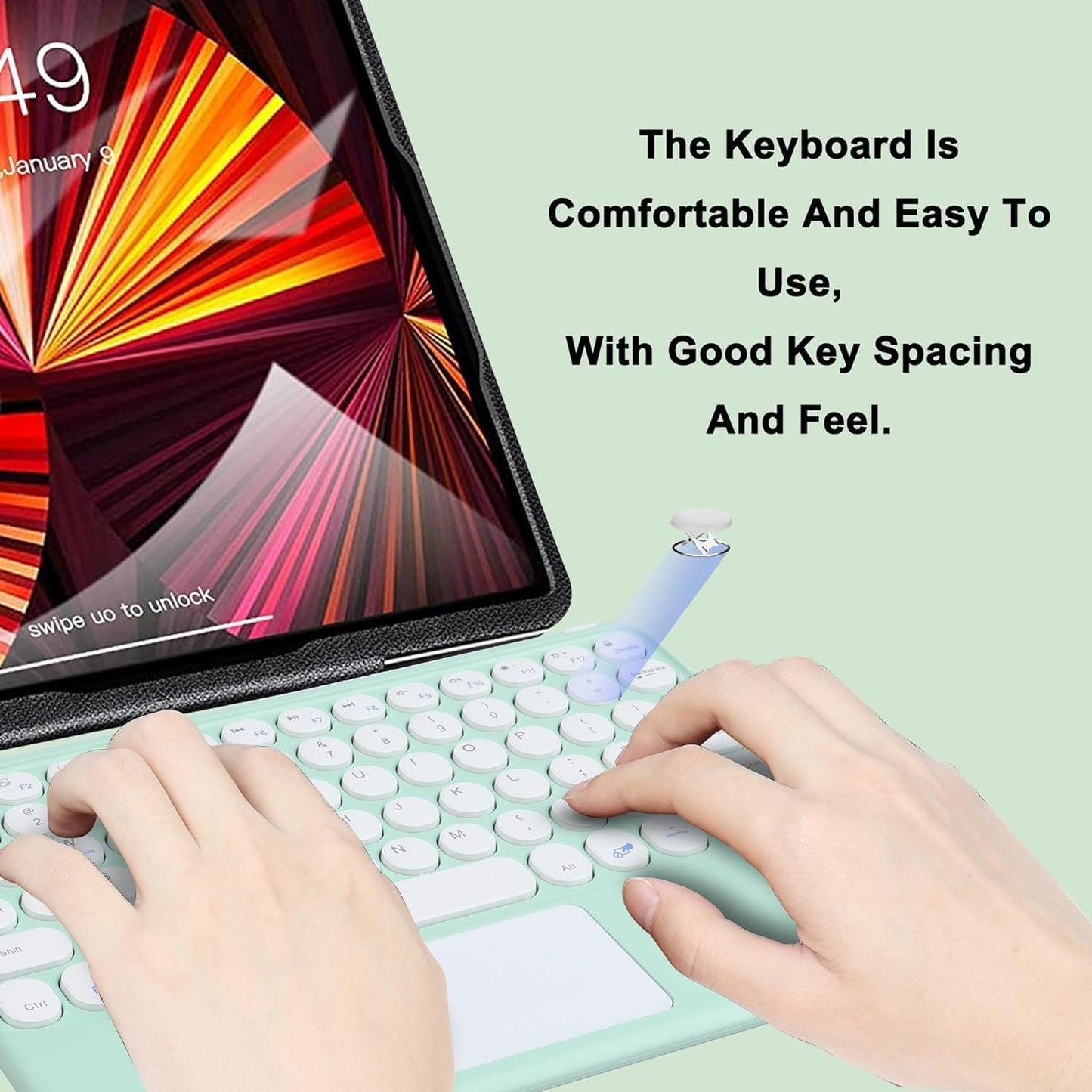 KUYHRF Wireless Keyboard with Touchpad, Ultra-Thin Rechargeable Bluetooth Keyboard Mini with Trackpad, Round Keys