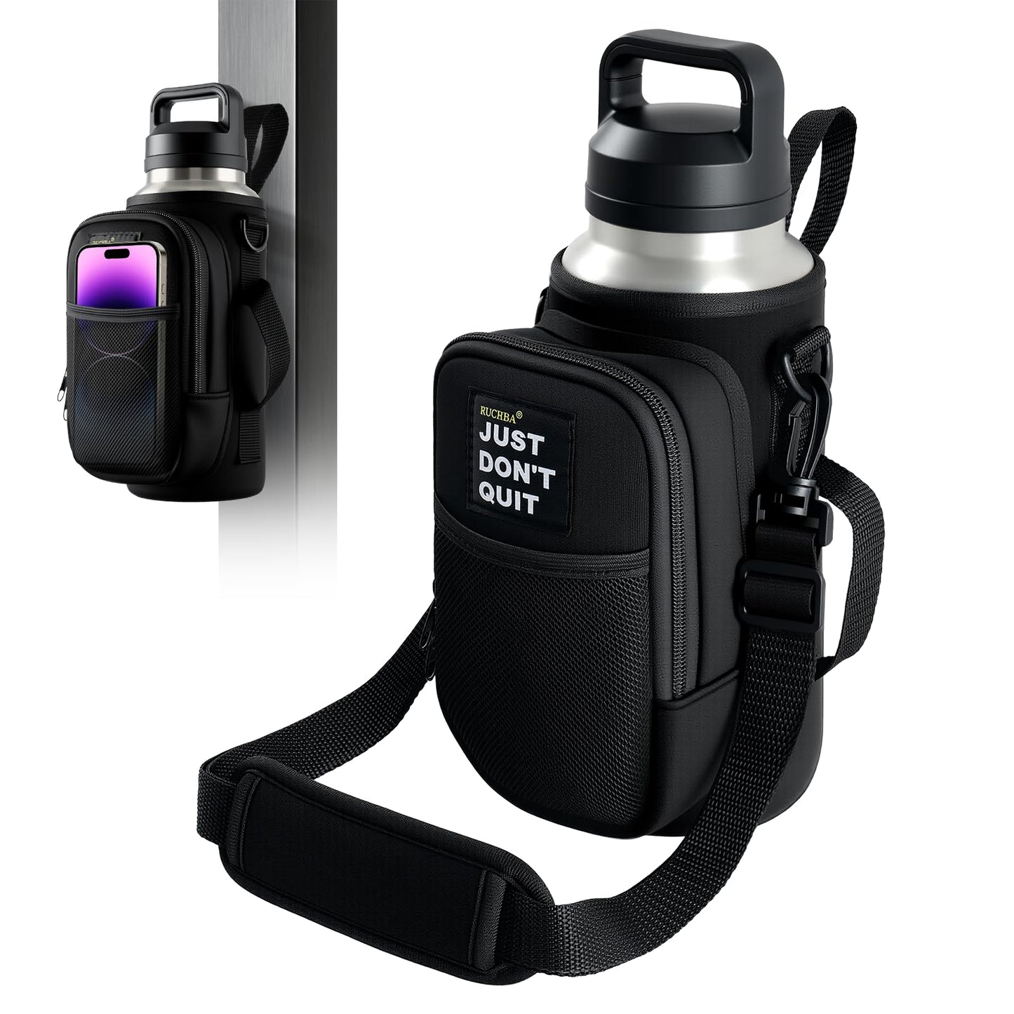 Magnetic Water Bottle Holder for Steel Gym Equipment, Hands-Free Bottle & Phone Carry for Training Sessions, Fits 24–40 oz Bottles, Neoprene Crossbody Carrier Bag