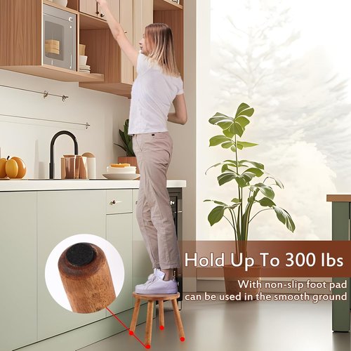 **Round Solid Wooden Step Stool - Detachable Wood Legs for Versatile Use | 11.8" Height in Walnut**