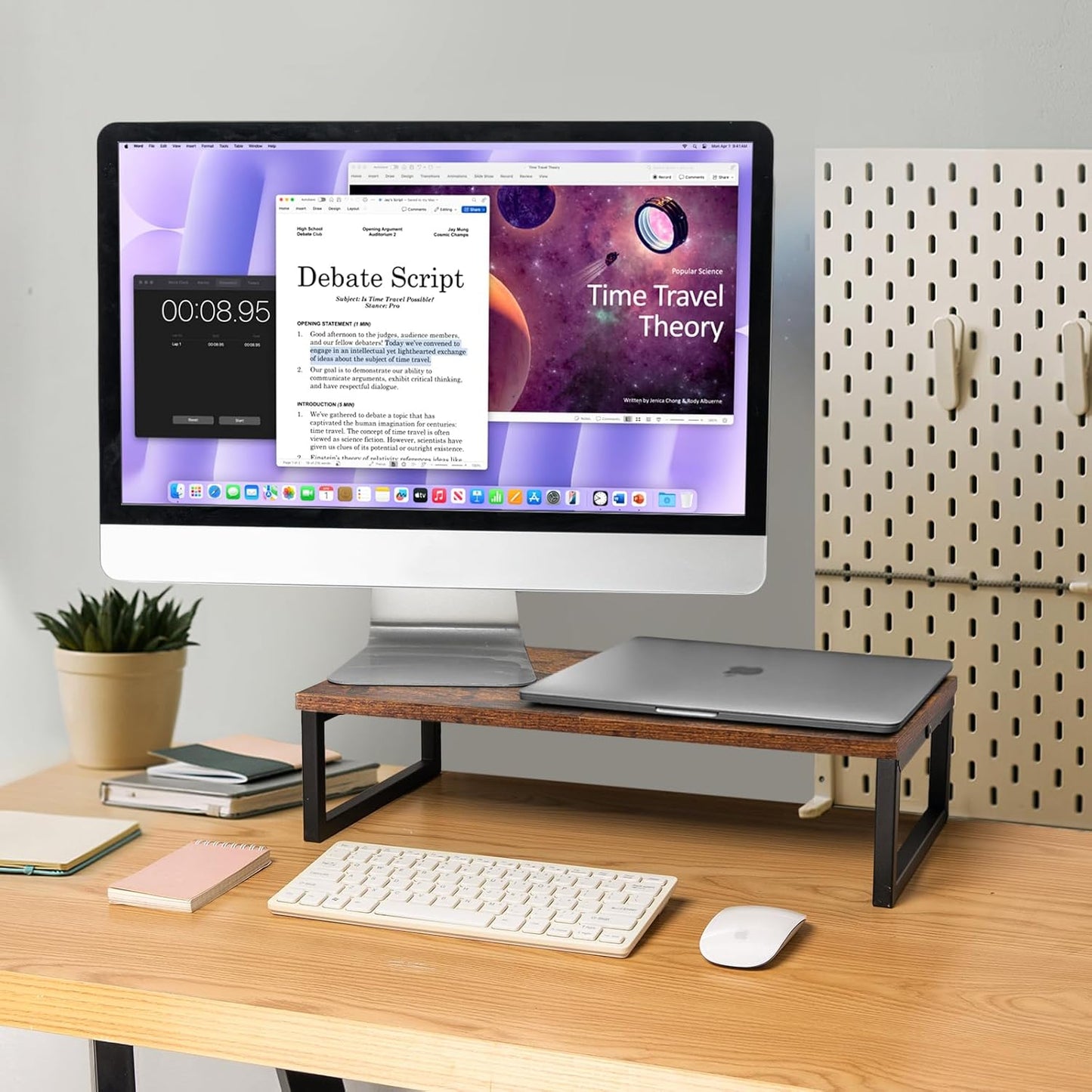 20 Inch ARCOBIS Monitor Riser, Wood & Metal Computer Monitor Stand Riser for Desk, Rustic Brown