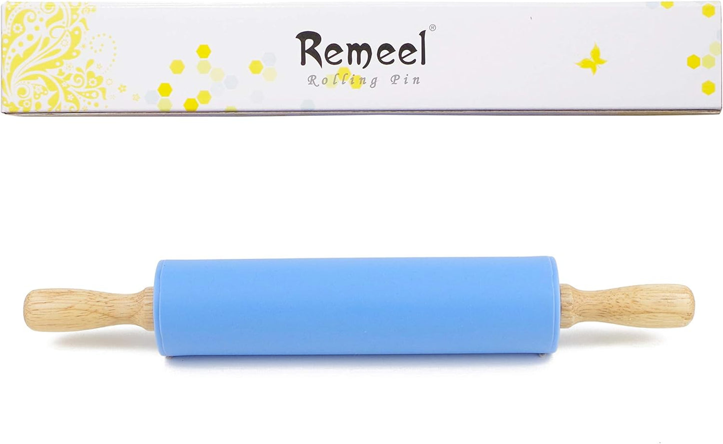 Skiennix Silicone Rolling Pin - Non-Stick Dough Roller with Wooden Handle | Perfect for Baking