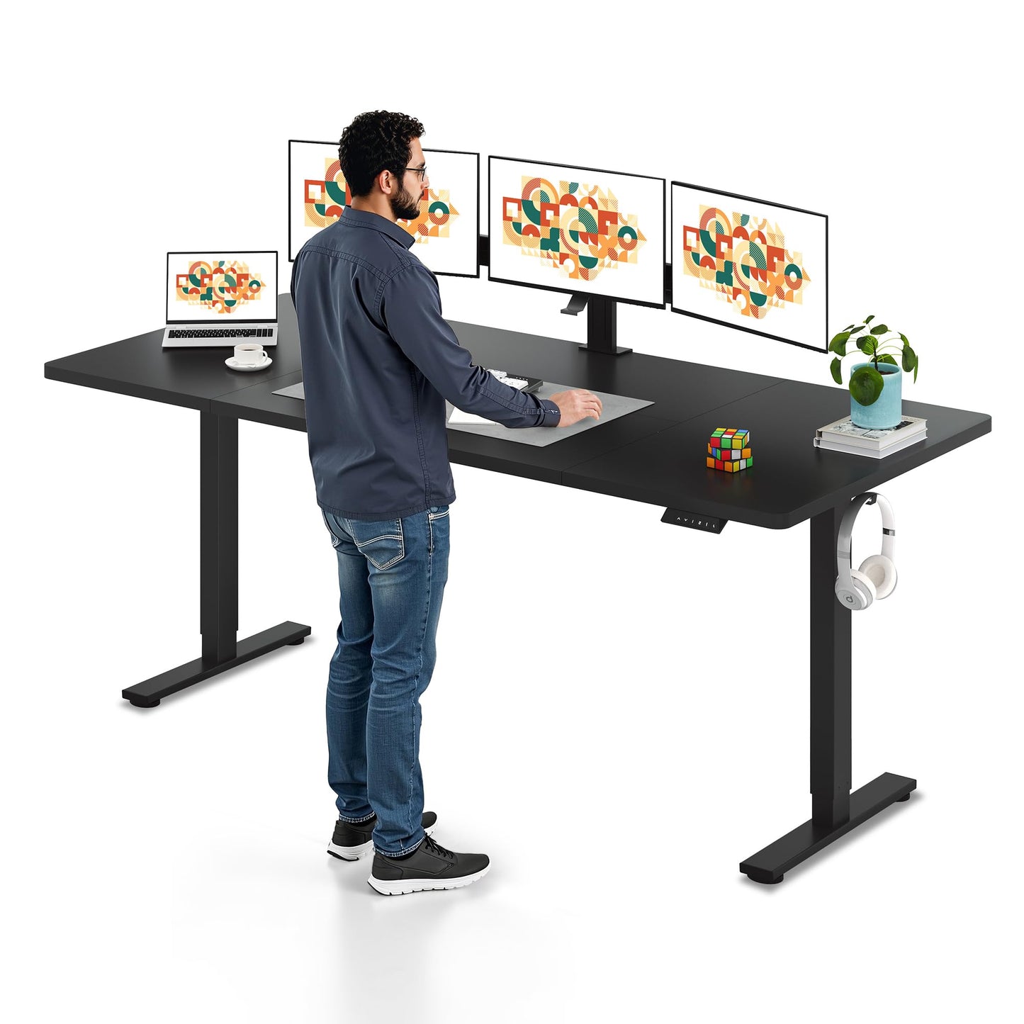 SANODESK Electric Standing Desk, 79 x 32'' Height Adjustable Sit Stand Desk with Large Splice Board Desktop Ergonomic Memory Presets Computer Workstations for Home Office, Black Frame/Black Top