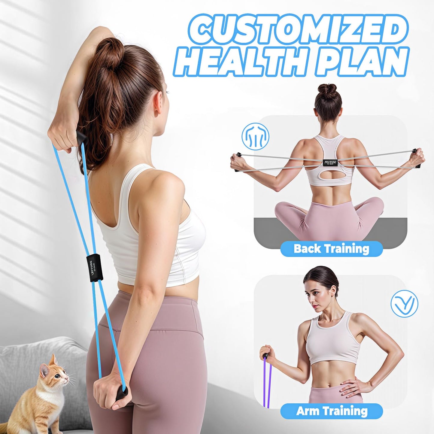 KUTIZE Figure 8 Resistance Bands with Handles, 8 Shaped Resistance Bands for Women Men, Exercise Bands for Arm, Chest, Shoulder & Back Workout, Home Gym Equipment for Yoga, Pilates, Physical Therapy