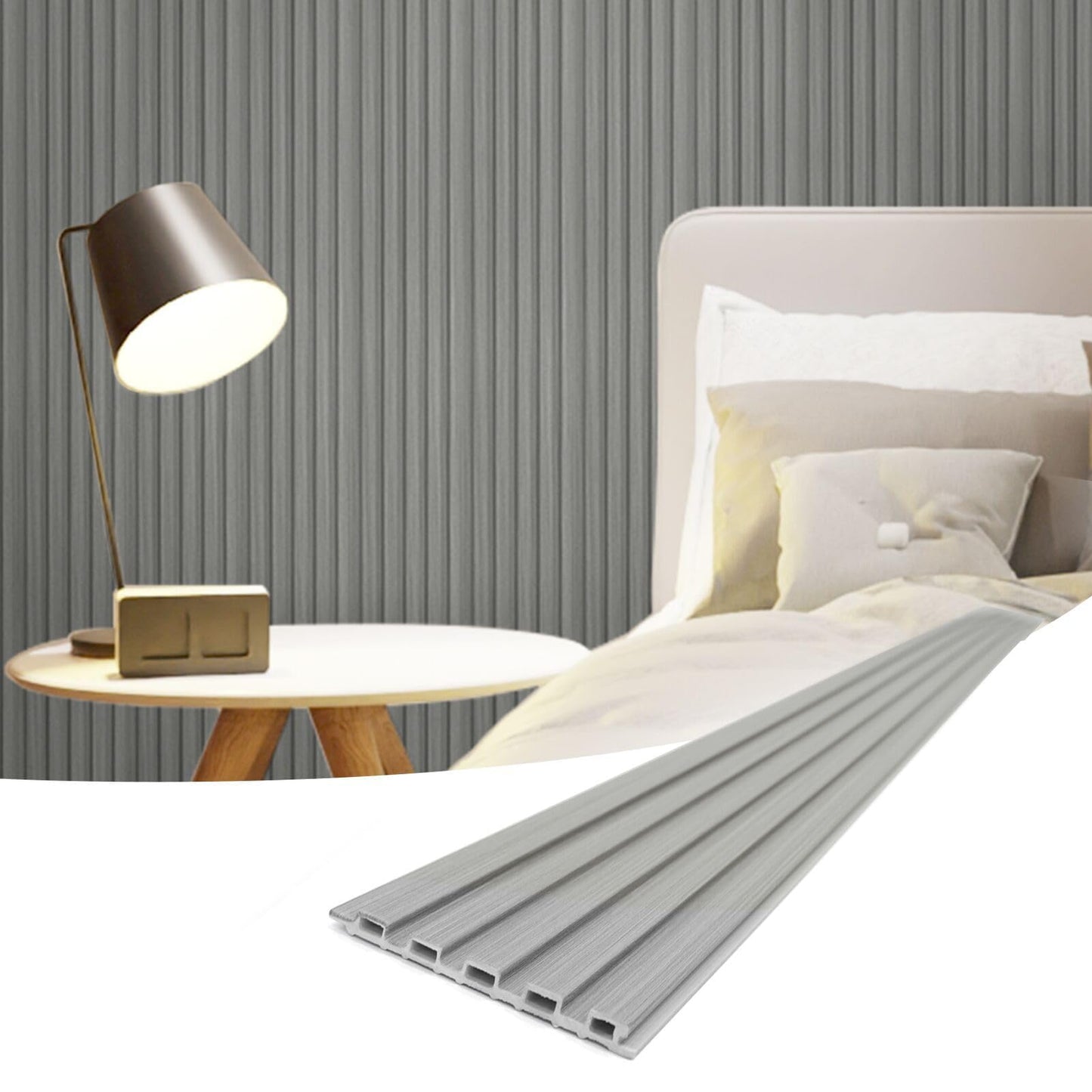 Art3d Slat Wall Panels, WPC Soundproof 3D Wall Paneling for Interior Wall Decor, TV Background, 8-Pack 96 x 6 in. Gray Oak