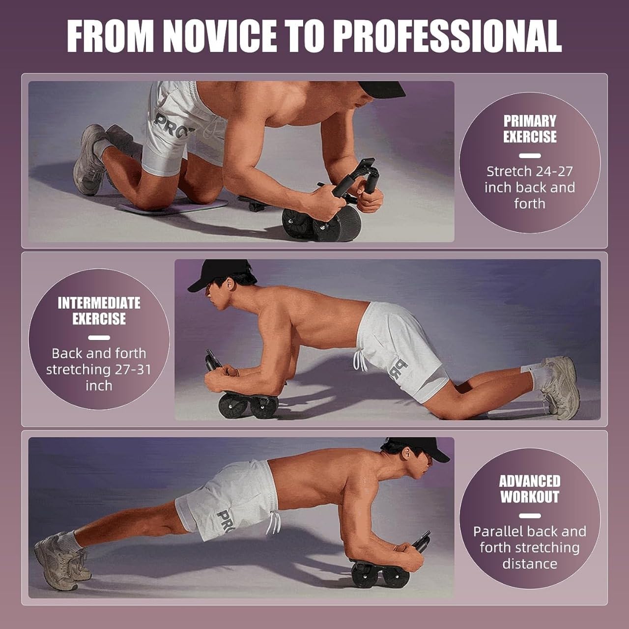 2026 New 4-Wheel Abdominal Roller with Elbow Support : Latest Upgraded High-Performance Exercise Machine With Automatic Rebound, Multi- layered Anti-Slip Design with Built-in Workout Tracker (Orange + 3 Bands + 1 Strap)