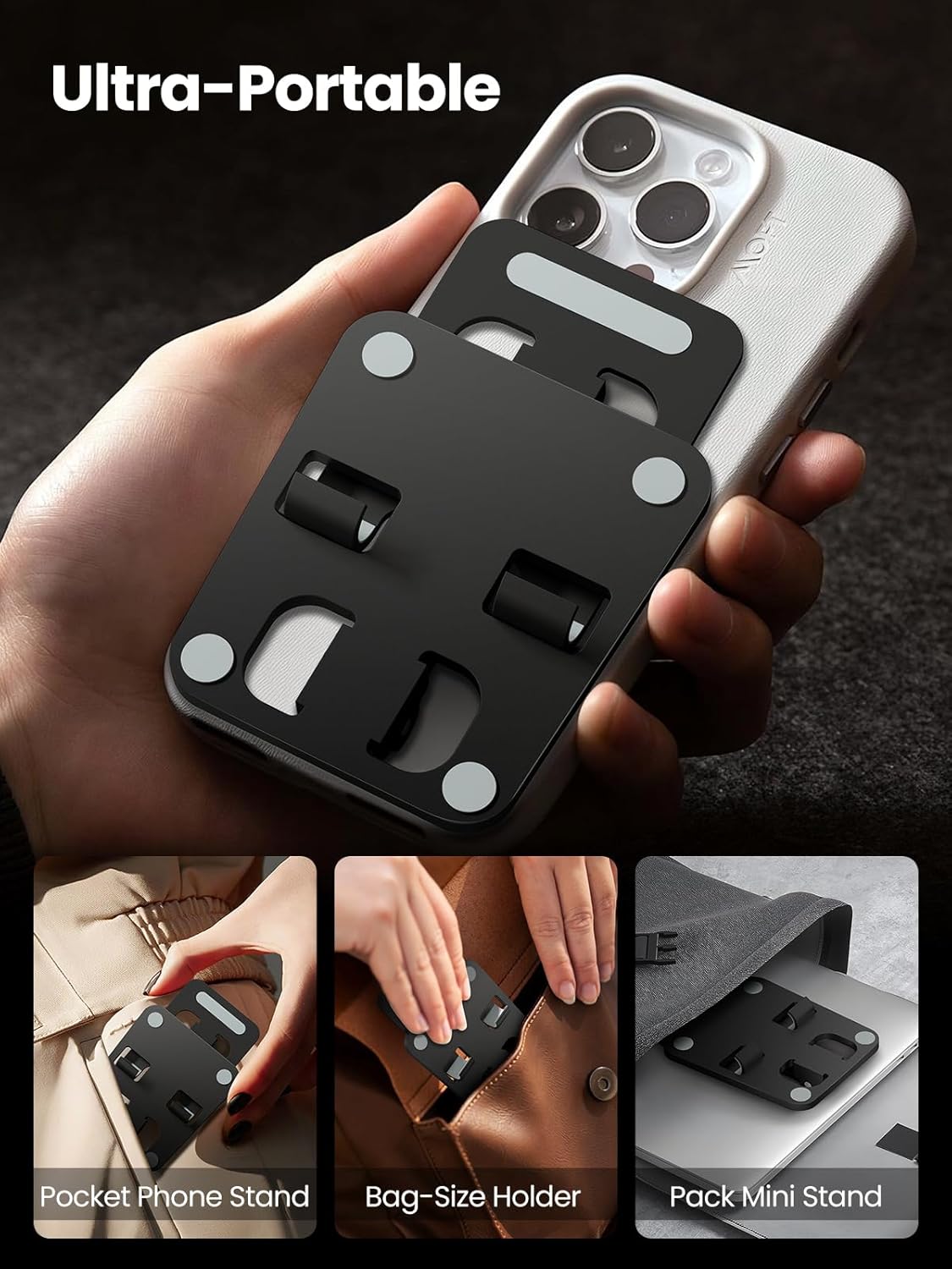 Anifrim 17 16 15 14 13 12 11 S25 S24, Phone Stand for Desk, Dual Folding Cell Phone Holder, Fully Adjustable Portable