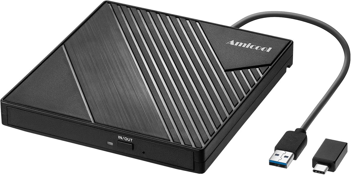 Amicool 3.0 11/10/8/7 External DVD Drive USB USB C CD Burner CD/DVD +/-RW Optical Drive, Slim Portable DVD CD ROM