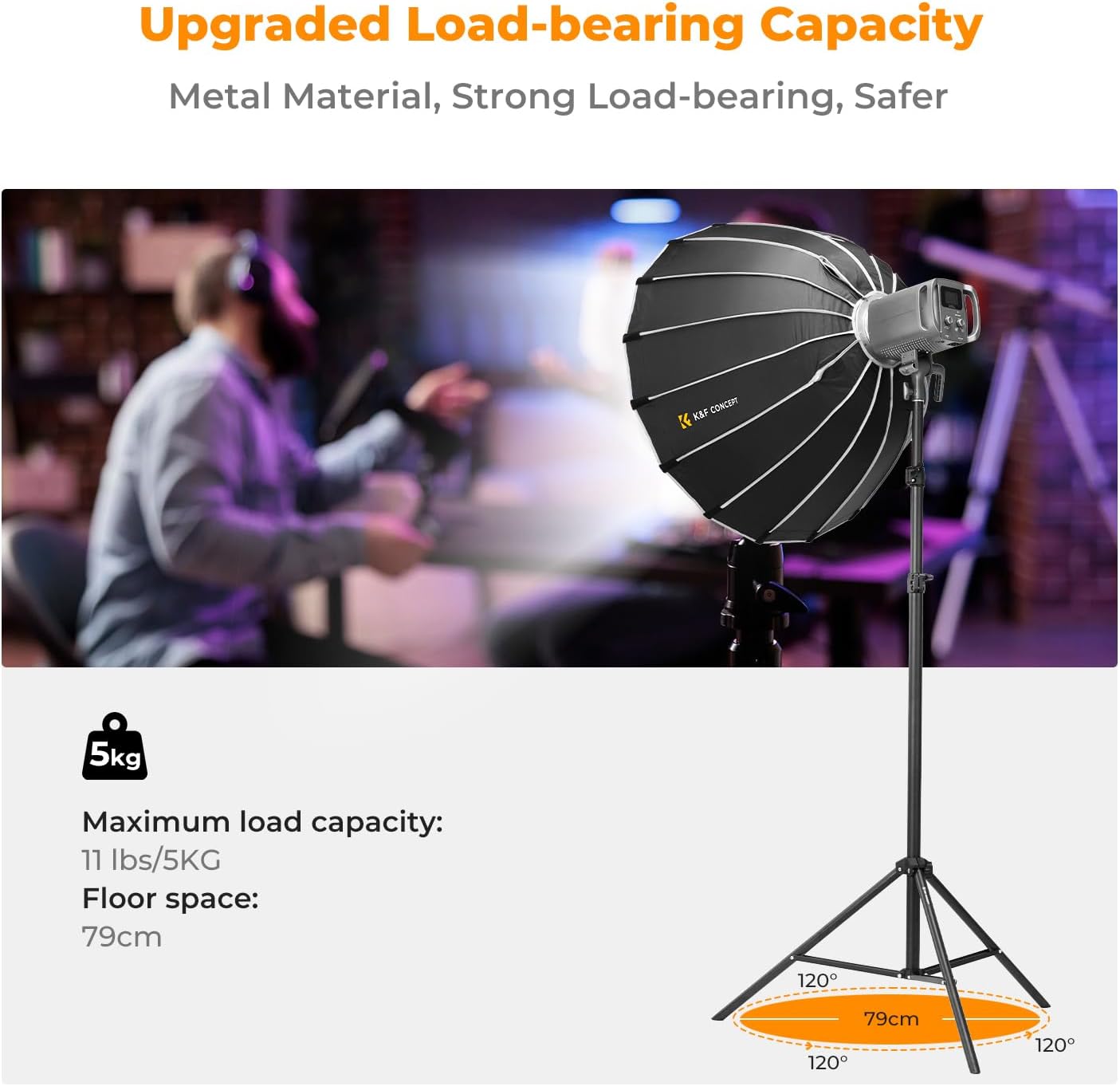 K&F CONCEPT 6.5ft/2M 1/4" Light Stand for Photography, Portable Extendable Photo Video Tripod Stand, Lighting Tripod