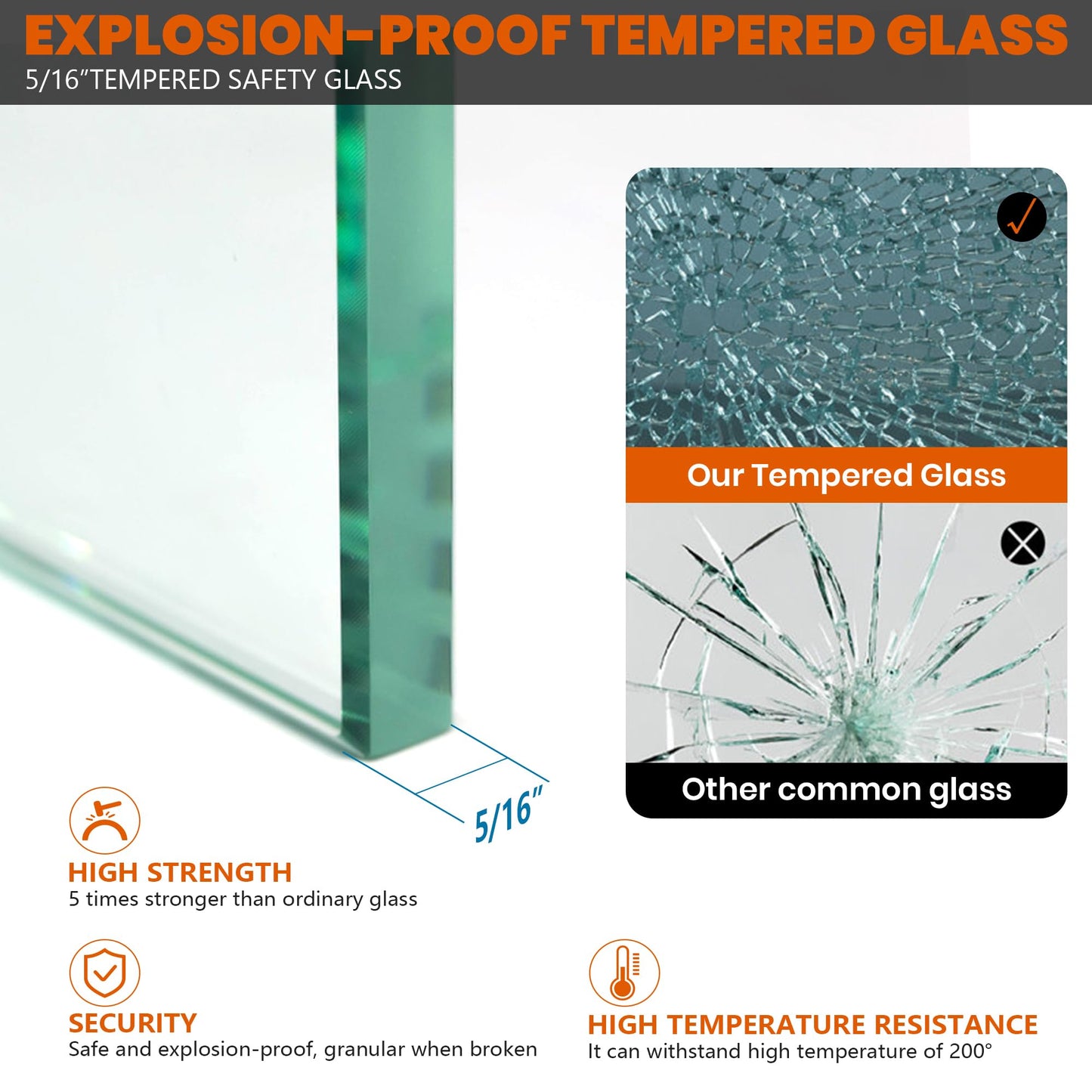 Bathroom Shower Glass Door 32 * 78" - 5/16"(8mm) Thick Clear Tempered Glass Panel, Fixed Hinged Framless Shower Glass Door with Clamps, Brushed Gold