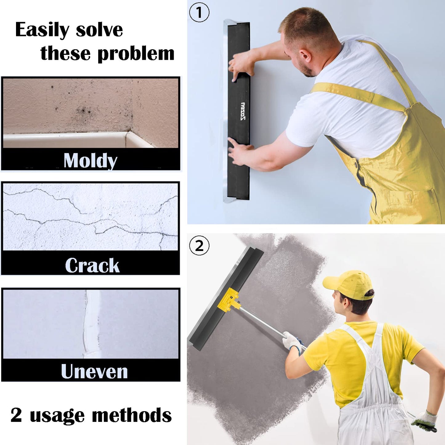 Zozen Drywall Skimming Blade with Extension Handle Set, All Body made of Aluminum Alloy, 10"+24"+32" Skimming Blade + Adjustable Length Extension Rod + Adjustable Angle Holder