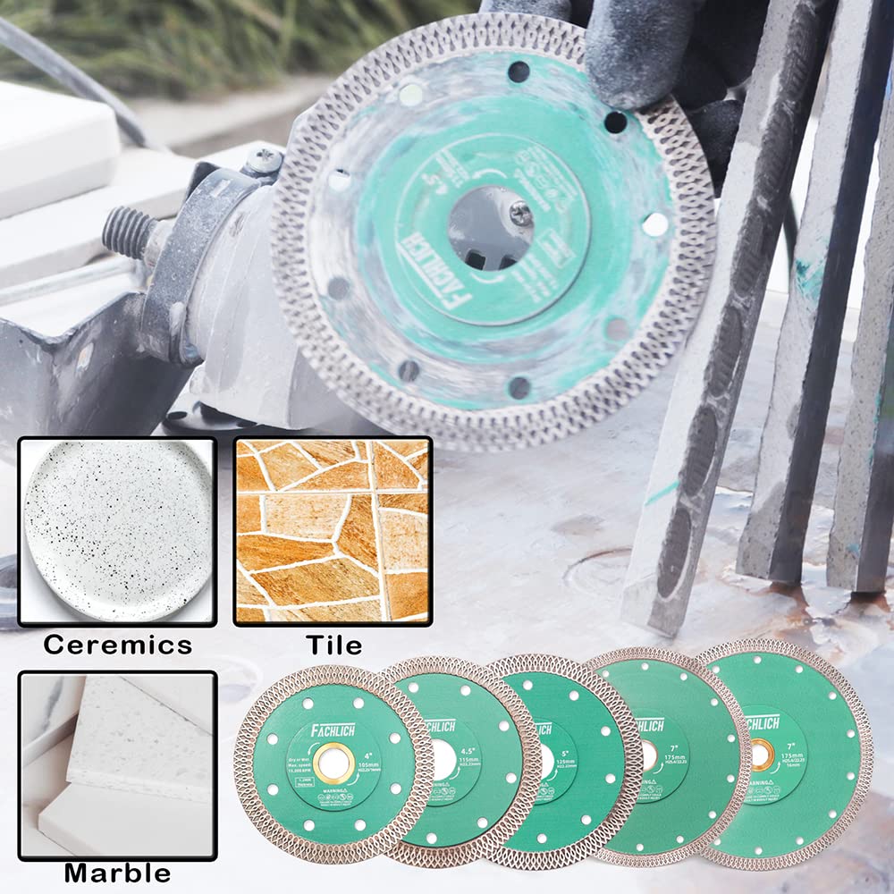 FACHLICH Diamond Core Drill Bits Set and FACHLICH Diamond Porcelain Saw Blade,2pcs 10"/250MM Super Thin Dry Wet Cutting Disc with X Teeth Turbo Mesh Rim