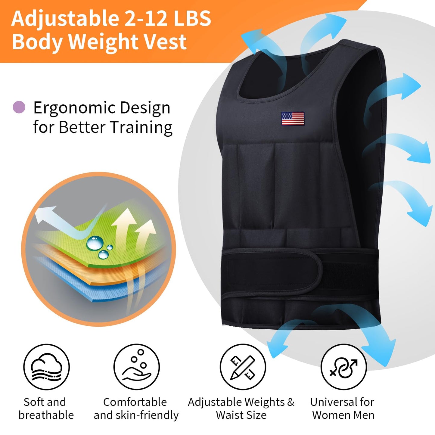 Wolliwa Adjustable Weighted Vest for Men Women,2-12 Lbs Adjustable Weighted Vest with Straps Womens Running Weight Vest for Walking Strength Training Fitness (Black, Adjustable 2-12 Lbs)
